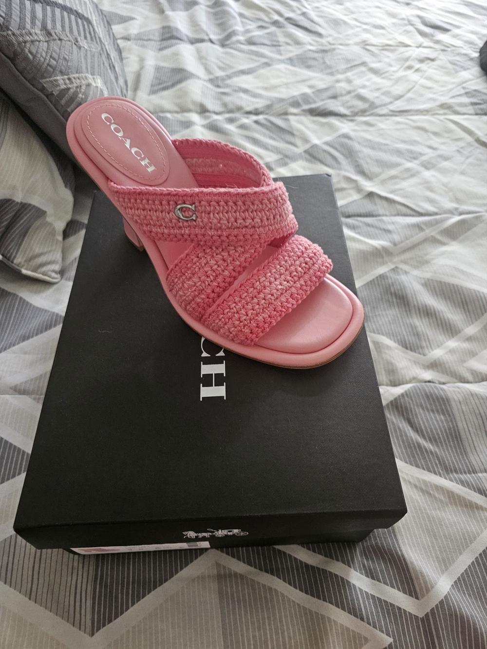 COACH Pink Crochet Slide Mule